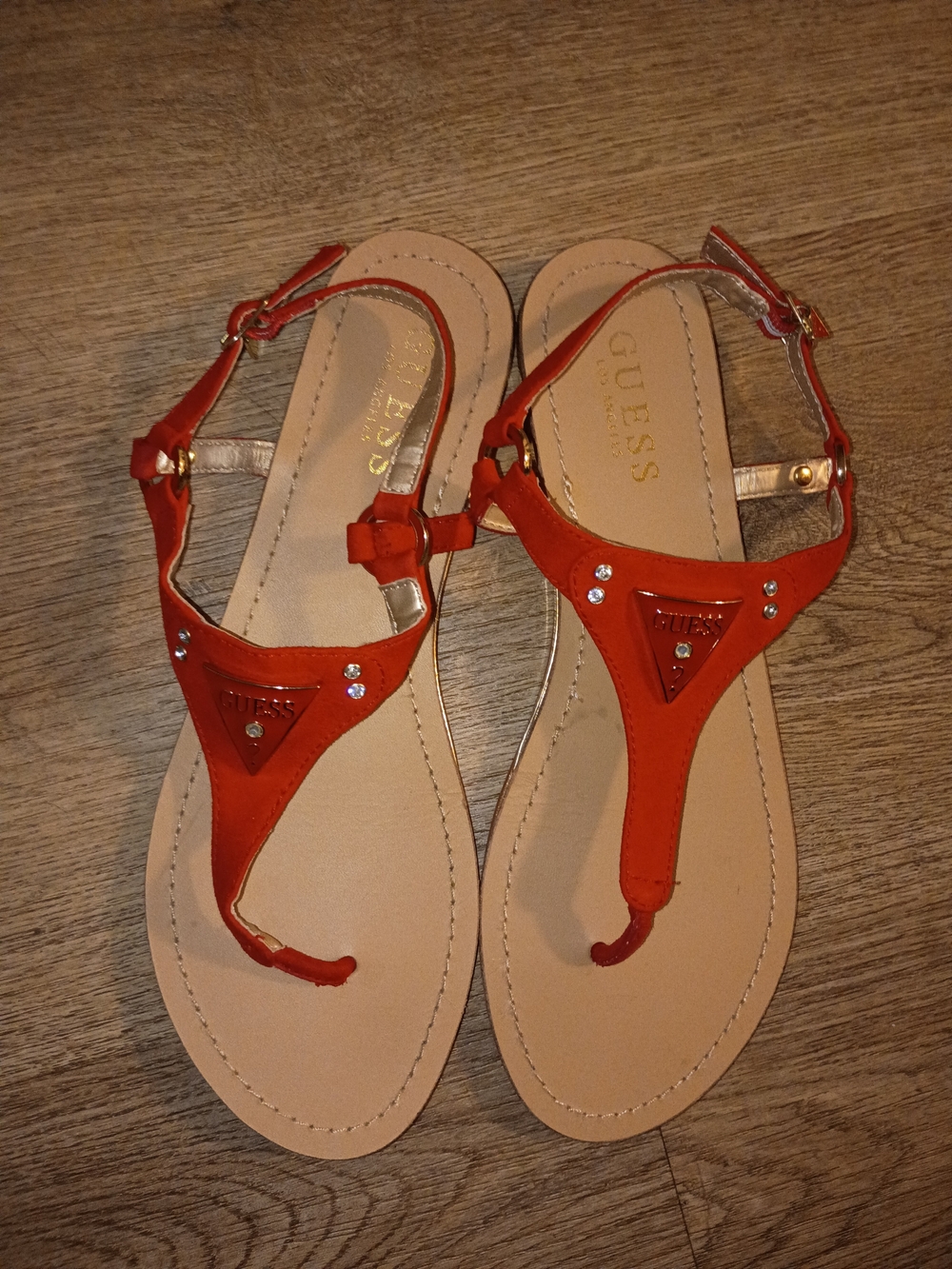 Guess Los Angeles Red T-Strap Sandals